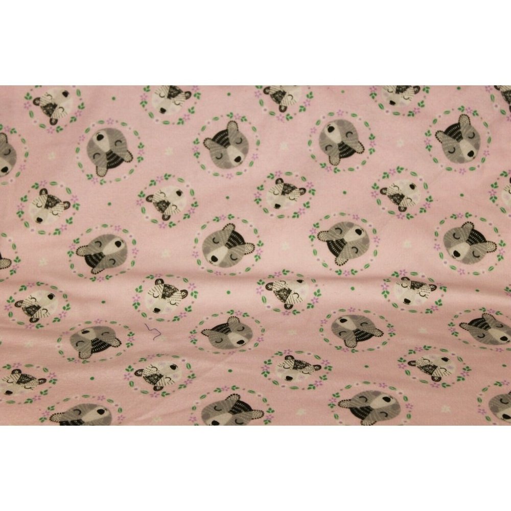 Pink Flannel Gray Bear Animal Head Flowers Print Fabric By Camelot Design Studio